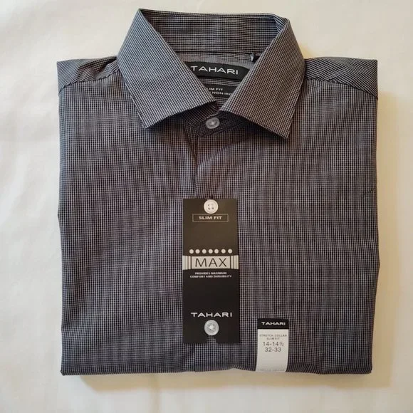 TAHARI SLIM FIT STRETCH NON-IRON MEN LONG SLEEVE DRESS SHIRT - 14-14.5 (32/33) - Picture 1 of 8